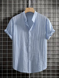 Riolio 1pc Men'S Summer Solid Color Semi-Transparent Short Sleeve Casual Stand Collar Shirt, Fashionable Versatile Lyocell 83% Nylon 17% Woven Fabric, Regular Fit for Beach Vacation Pool Party