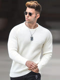 Riolio Men's Soft White Waffle Knit Long Sleeve Pullover - Casual Loose Fit Round Neck Sweater, Lightweight & Breathable for All Seasons