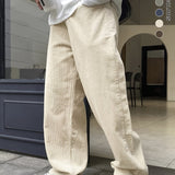 Riolio [100% Polyester Breathable Pants] Men'S Casual Corduroy Pants, Solid Color Fashionable Comfortable Breathable Waistband Straight-Leg Trousers, Streetwear Outdoor Activity Essential, 100% Polyester Non-Stretch Fabric, A