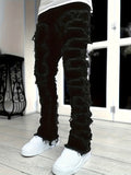Riolio [Straight Leg Creative Tassel Jeans] Men's Creative Tassel Straight Leg Jeans, Men's Casual Medium Stretch Street Style Hip Hop Barrel Jeans For All Seasons