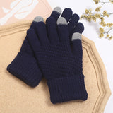 Riolio 1pair Winter Touch Screen Gloves Men's Full Finger Imitation Fur Warm Stretch Knitted Gloves Thick Crochet Gloves, Ideal Choice For Gifts, Suitable For Thin People