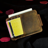 Riolio [Slim Wallet with Magnetic Clip] Vintage Style Men's Slim Wallet, Top Layer Cowhide Leather with Polyamide, Solid Color, Buckle Detail, Non-Braided Weave, with Magnetic Money Clip and Card Holder, Leather Wallet