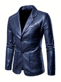 Riolio Men's Casual Faux Leather Blazer - Slim Fit, Button-Up Jacket with Pockets for Spring & Fall