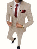 Riolio Mens Suit Plaid Tuxedos Business Suits Slim Fit Double Breasted