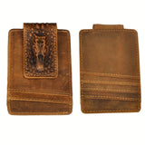 Riolio [Slim Wallet with Magnetic Clip] Vintage Style Men's Slim Wallet, Top Layer Cowhide Leather with Polyamide, Solid Color, Buckle Detail, Non-Braided Weave, with Magnetic Money Clip and Card Holder, Leather Wallet