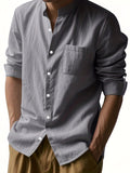 Riolio Casual Stand Collar Long Sleeve Breathable Pocket Button Shirt for Men, Spring/Fall