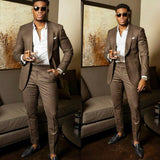 Riolio Latest Men's Wedding Suit Slim Fit 2 Piece Brown Groom Tuxedos Tailor Made Business Suits for Men Costume Homme (Blazer+Pants)