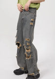 Riolio - Grunge Ripped Straight Leg Jeans - chill guy 90s fashion mens fashion