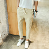 Riolio Summer Pants Male Korean Trend Loose Casual Pants Male Small Feet 9-Point Pants Slim Linen Mens Fashion Streetwear Size M-5Xl