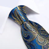 Riolio Yellow Paisley Blue Ties For Men 8cm Classic Business Silk Tie Set Handkerchief Cufflinks Wedding Tie Gift For Men