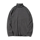 Riolio Spring Autumn Turtleneck Striped T-shirts Men Slim Fit Casual All-match Undershirts Long Sleeve Tops Couples Korean Fashion Tees