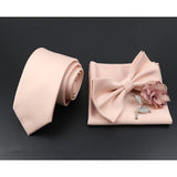 Riolio  Solid Color Tie Set For Men Sage Green Pink Flower Pin Necktie Hanky Cufflinks Brooch Set Groom Suit Wedding Shirt Accessory