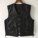 Riolio Men's Leather Stitching V-neck Vest Fashion Sheepskin Single-Breasted Vest