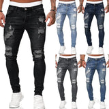 Riolio Fashion Street Style Ripped Skinny Jeans Men Vintage wash Solid Denim Trouser Mens Casual Slim fit pencil denim Pants hot sale