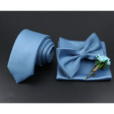 Riolio  Solid Color Tie Set For Men Sage Green Pink Flower Pin Necktie Hanky Cufflinks Brooch Set Groom Suit Wedding Shirt Accessory