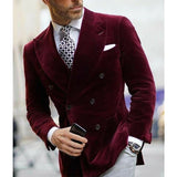 WELL DRESSED MEN Burgundy Velvet Blazer for Men with Double Breasted Dinner Jacket Elegant Smoking Suit Coat