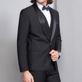 Riolio Black Groom Tuxedo for Wedding Prom Men Suits 3 Piece Smoking Formal Slim Fit Ceremony Male Clothes Set Vest Jacket Pants