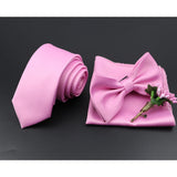 Riolio  Solid Color Tie Set For Men Sage Green Pink Flower Pin Necktie Hanky Cufflinks Brooch Set Groom Suit Wedding Shirt Accessory