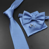 Riolio  New Men's Tie Bowtie Set Luxury Business Worker Blue Black Solid Color Silk Polyester Jacquard Woven Necktie Suit Wedding Party