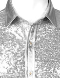 Riolio Silver Metallic Sequins Glitter Shirt Men New 70's Disco Party Halloween Costume Chemise Homme Stage Performance Shirt Male