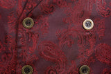 Riolio Wine Red Paisley Jacquard Long Vest Men Double Breasted Lapel Brocade Vest Waistcoat Mens Gothic Steampunk Sleeveless Tailcoat