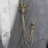 Riolio  New Men Women Shirt Collar Tassel Chain Lapel Pin Brooch Dragon Eagle Deer Head Wings Badge Retro Unisex Jewelry Accessories