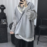 Riolio Oversize Sweater Vests Men Patchwork Preppy Style Couple Soft Knitwear Leisure Hipster Unisex Homme Sleeveless Jumpers All-match