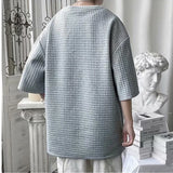 Riolio Classic Solid T-shirts Men Summer Oversized M-3XL Waffle Simple Breathable Basic O-neck Tops Male Handsome Stylish Loose Casual