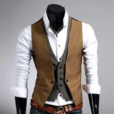 Riolio Men Formal Waistcoat Vest Business Solid Color Single Button Vest gilet Fake Two-pieces V Neck Casual S-lim chalecos para hombre