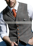 Riolio Mens Suit Vest Notched Plaid Wool Herringbone Tweed Waistcoat Casual Formal Business Groomman For Wedding Green/Black/Green/Grey