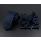 Riolio  Solid Color Tie Set For Men Sage Green Pink Flower Pin Necktie Hanky Cufflinks Brooch Set Groom Suit Wedding Shirt Accessory