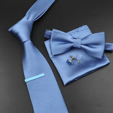 Riolio  New Men's Tie Bowtie Set Luxury Business Worker Blue Black Solid Color Silk Polyester Jacquard Woven Necktie Suit Wedding Party