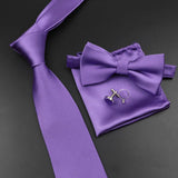 Riolio  New Men's Tie Bowtie Set Luxury Business Worker Blue Black Solid Color Silk Polyester Jacquard Woven Necktie Suit Wedding Party