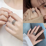 Riolio Silver Color Vintage Layered Women's Open Rings Adjustable Large Chains Irregular Finger Rings  For Women Men Party Jewelry Gift