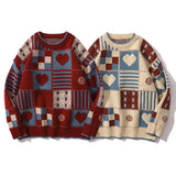 Riolio Y2k Vintage Sweater Men Hip Hop Streetwear Harajuku Retro Japanese Style Love Oversized Women Knitted Sweater Wool Pullover