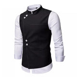 Riolio Black Stand Collar Mens Dress Vest Fashion Chic Slim Fit Sleeveless Vest Waistcoat Male Formal Business Dress Vests Gilet Homme