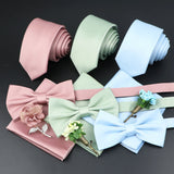 Riolio  Solid Color Tie Set For Men Sage Green Pink Flower Pin Necktie Hanky Cufflinks Brooch Set Groom Suit Wedding Shirt Accessory