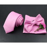 Riolio  Solid Color Tie Set For Men Sage Green Pink Flower Pin Necktie Hanky Cufflinks Brooch Set Groom Suit Wedding Shirt Accessory
