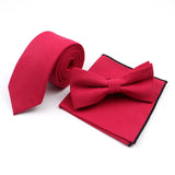 Riolio  Winter Men's Designer Solid Color Linen Cotton Necktie Pocket Square Bowtie Set Skinny Red Brown Green Blue For Men Wedding Tie