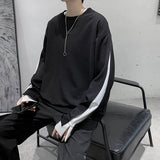 Riolio Autumn Winter Long Sleeve Men T Shirts Clothes Black White Patchwork Fake Two Cool Fashion Tops Oversized Korean Style Side Slit