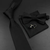 Riolio  New Men's Tie Bowtie Set Luxury Business Worker Blue Black Solid Color Silk Polyester Jacquard Woven Necktie Suit Wedding Party