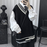 Riolio Oversize Sweater Vests Men Patchwork Preppy Style Couple Soft Knitwear Leisure Hipster Unisex Homme Sleeveless Jumpers All-match