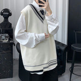 Riolio Oversize Sweater Vests Men Patchwork Preppy Style Couple Soft Knitwear Leisure Hipster Unisex Homme Sleeveless Jumpers All-match