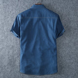 Riolio summer outfits men Men's Blue Denim Shirts Short Sleeve Jean Shirts New Summer High Quality Men Cotton Light Blue Denim Shirts Plus size L-8XL