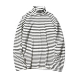 Riolio Spring Autumn Turtleneck Striped T-shirts Men Slim Fit Casual All-match Undershirts Long Sleeve Tops Couples Korean Fashion Tees