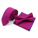 Riolio  Winter Men's Designer Solid Color Linen Cotton Necktie Pocket Square Bowtie Set Skinny Red Brown Green Blue For Men Wedding Tie