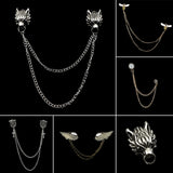 Riolio  New Men Women Shirt Collar Tassel Chain Lapel Pin Brooch Dragon Eagle Deer Head Wings Badge Retro Unisex Jewelry Accessories