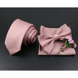 Riolio  Solid Color Tie Set For Men Sage Green Pink Flower Pin Necktie Hanky Cufflinks Brooch Set Groom Suit Wedding Shirt Accessory