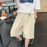 Riolio Men Solid Casual Shorts Loose Wide Leg Knee Length Summer Breathable Fashion Simple Trousers Korean Style Cozy Satin Thin Bottom