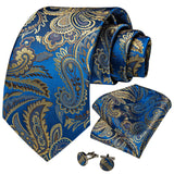 Riolio Yellow Paisley Blue Ties For Men 8cm Classic Business Silk Tie Set Handkerchief Cufflinks Wedding Tie Gift For Men